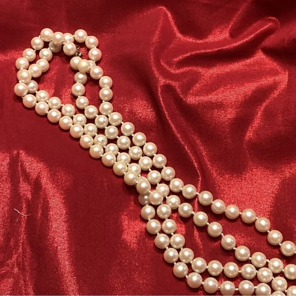 Faux Cream Colored Pearl Necklace 50” Strand